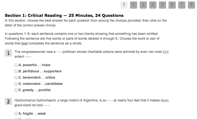 sat sample test questions